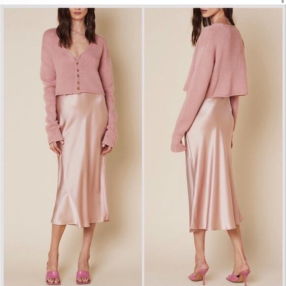 NEW SABLYN Bianco Cashmere Cropped Button Front Cardigan Sweater Pink Sz M - Picture 1 of 11